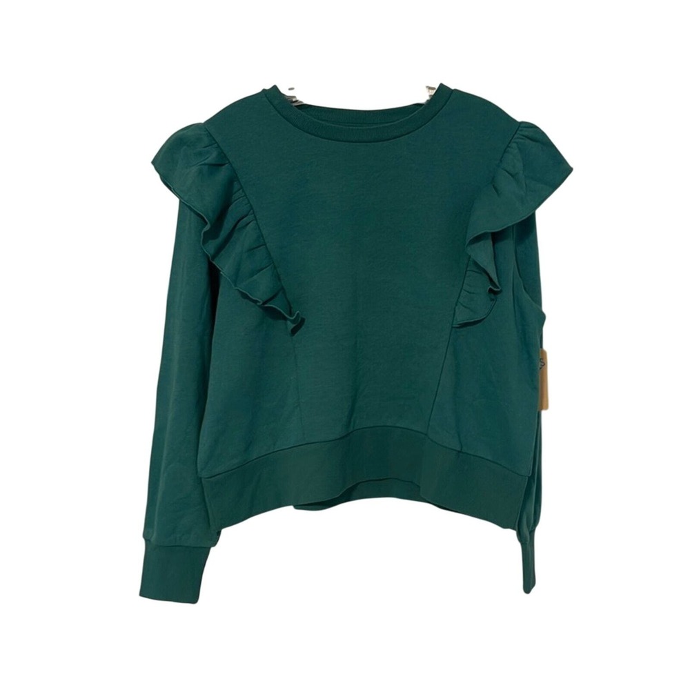 Thereabouts Plus Women 3XL Ruffle Shoulder‎ Sweatshirt North Sea Green Pullover